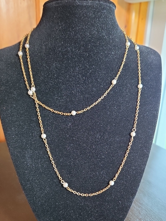 Source Unknown Jewelry - Gold Chain Necklace with White Glass Pearl Beads